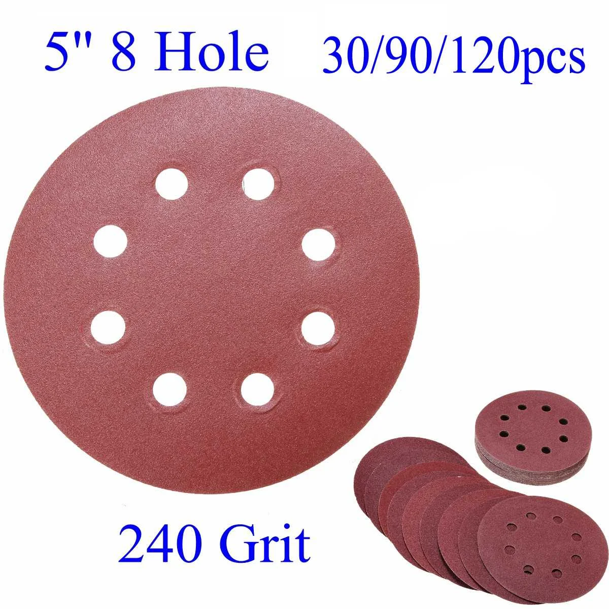 30pcs Sanding Disc Kit Sandpaper 240 Grit 5" 125mm 8 Holes Random Orbit