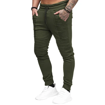 

Men Fashion Hip Hop Drawstring Elastic Waist Striped Pleated Stretch Harem Pants Male Casual Slim Feet Pants Fitness Trousers