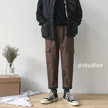 

Winter New Plus Velvet Pants Men Warm Fashion Tooling Wind Pants Casual Wide Hip Hop Straight Pants Street Trend Wild Sweatpants