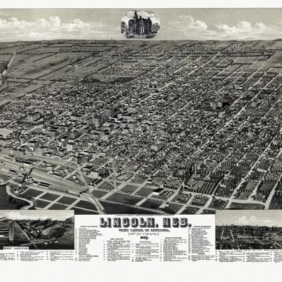Antique Map of Lincoln Nebraska 1889 Lancaster County Poster Print (36 x 54) | Дом и сад