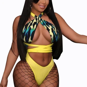 

Cross Neck Bandage Swimsuits For Women High Leg Cut Swimwear Ladies Halter Swimdress One Piece Swimsuit Beachwear