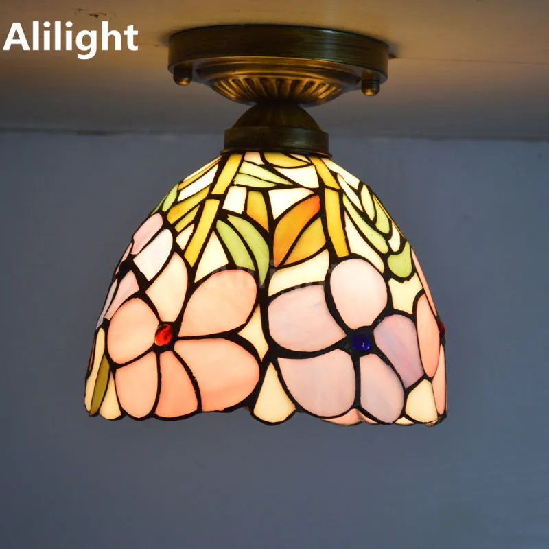 Tiffany Ceiling Lights Stained Gl Lampshade Fresh Country Flowers Tiffany Ceiling Lights Stained Gl Lampshade Fresh Country Flowers Bedroom Indoor Lighting E27 Flush Mount Lamp Decor Fixtures