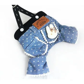 

Spring Summer Pet Dog Clothing Dot Blue Dog Jumpsuits Dog Jeans Pants Overalls Jumpsuit For chihuahua Small Dogs Clothes S15