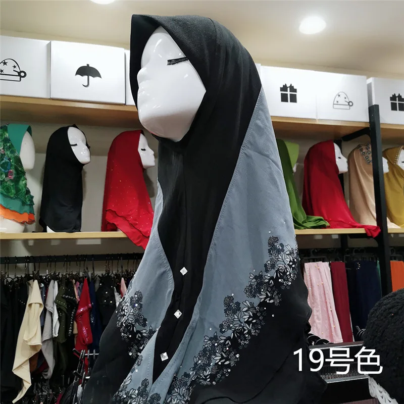 Мусульманский хиджаб платок на голову Малайзия цветок печатных шифон Удобный головной убор готов носить мгновенный женский исламский Warp Shwal