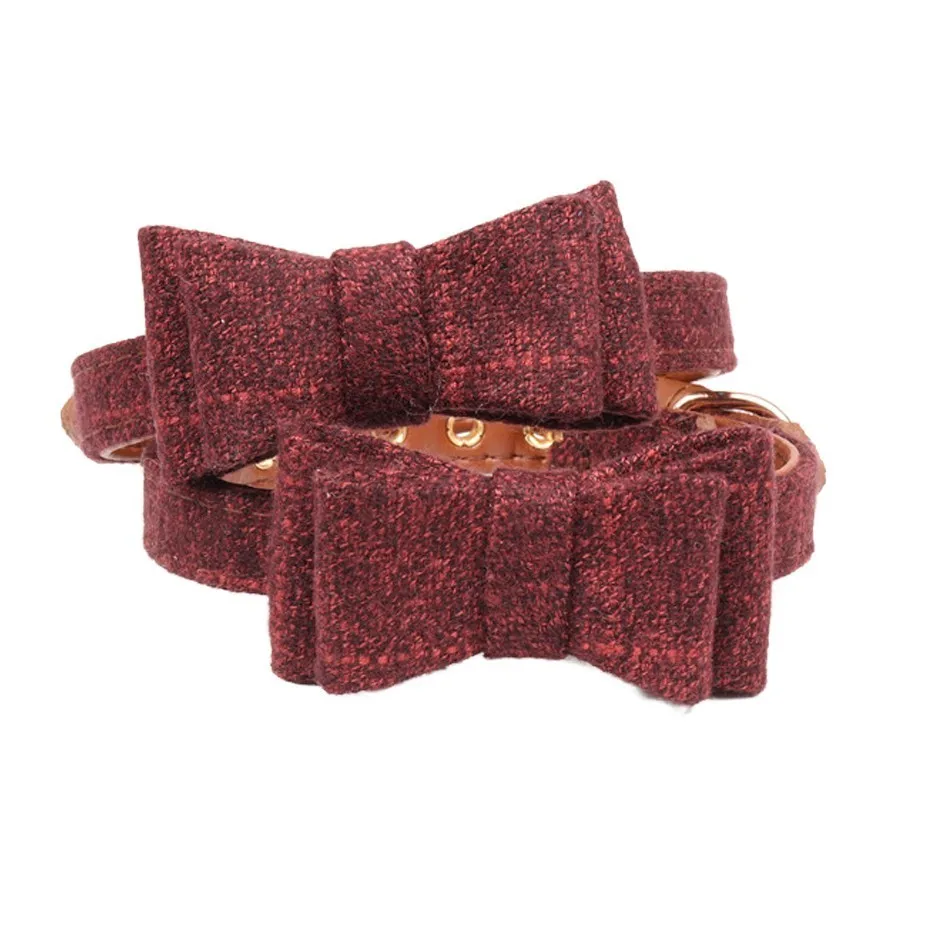 Pet Cat Dog Collar Neck Strap Bowknot British Style Neckerchief for Teddy Small Pug Chihuahua Fashion New Red Blue Gray
