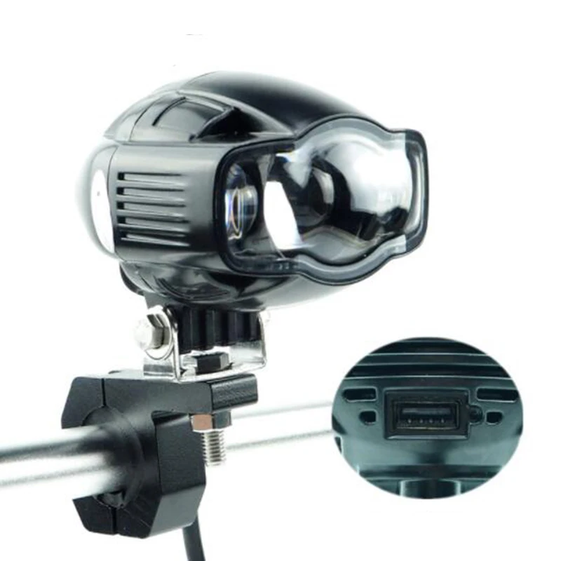 

Led Motorcycle Headlight Lamp Motorbike E-bike Led Driving Fog Spot Headlamp Light Accesorios With Usb Phone Charging Port