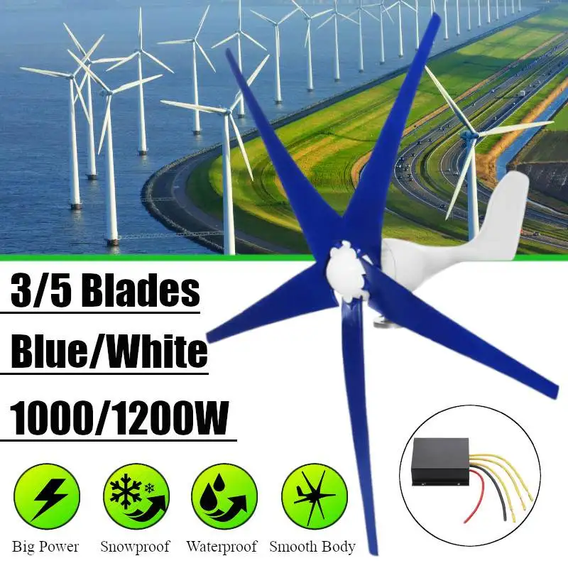 

White/Blue Wind for Turbine Generator Three or Five Wind Blades Option 2000/2200W Wind Controller Gift Fit for Home Or Camping