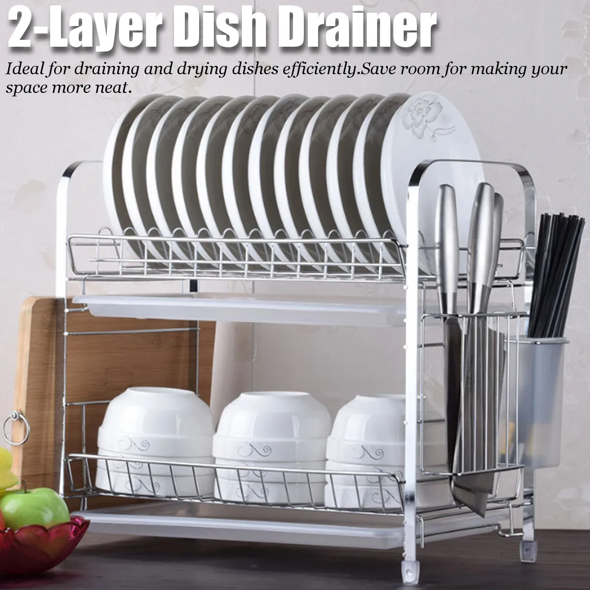 

2 Tiers Dish Drying Rack Kitchen Washing Holder Basket Plated Iron Kitchen Knife Sink Dish Drainer Drying Rack Storage Organizer