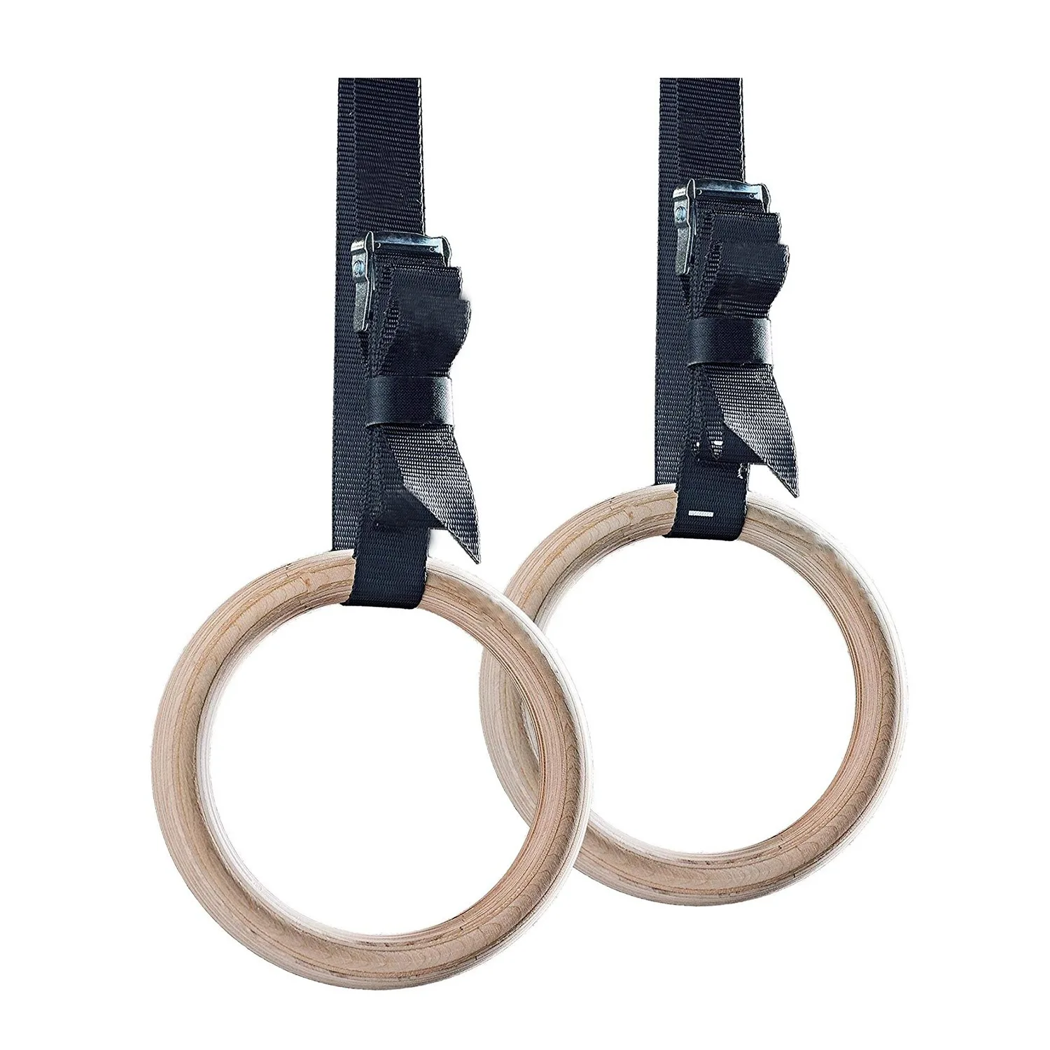 

Wood Gymnastic Rings With Numbered Or Plain Heavy Duty Adjustable Straps - Perfect For Cross-Training Workouts, Gymnastics And