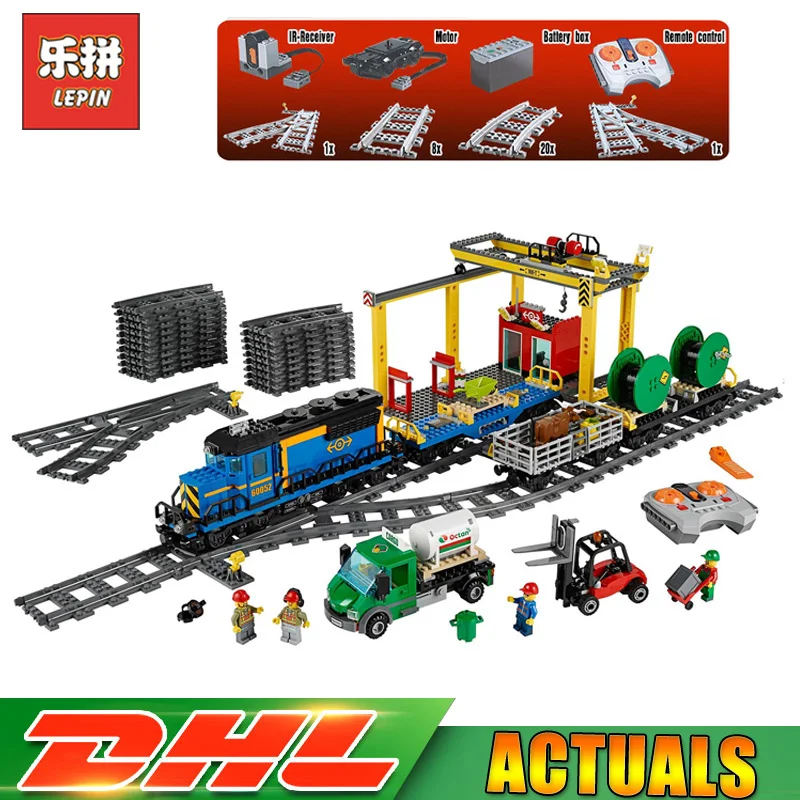 

In Stock Lepin 02008 City The Cargo Train Infrared Remote Control Compatible LegoINGlys 60052 Model Blocks Bricks DIY Toys