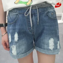 Летние новые тонкие винтажные женские джинсовые шорты с высокой талией брюки свободные прямые ковбойские джинсы Узкие Брюки Большие размеры O8R2