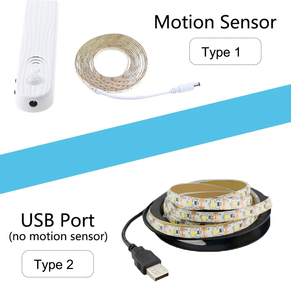 DC5V 18 Вт Светодиодный светильник с usb-портом/с датчиком движения человека, водонепроницаемый светодиодный ленточный светильник 1 м 2 м