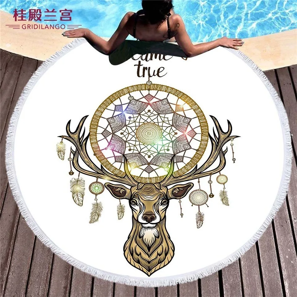 

GRIDILANGO Multiple Patterns Round Beach Towel For Adult Quickly Absorbtable Swimming Travel Outdoor Home Yoga Mat Bath Towel