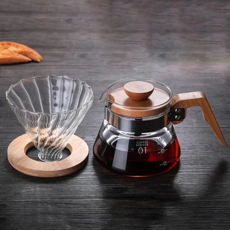 

High Borosilicate Glass Hand Coffee Pot High Temperature Resistant Wooden Handle Glass Coffee Pot Filter Brewer