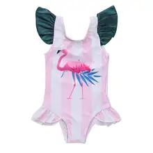 Для детей, Детский купальник для девочки купальник милый белый полосатый Фламинго бикини для маленькой девочки детская пляжная одежда