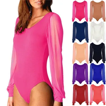 

2019 New Summer Black Mesh Transparent Women Skinny Puff Sleeves Tops Sexy O-neck Bodysuits Jumpsuit Overalls Mujer Club Wear