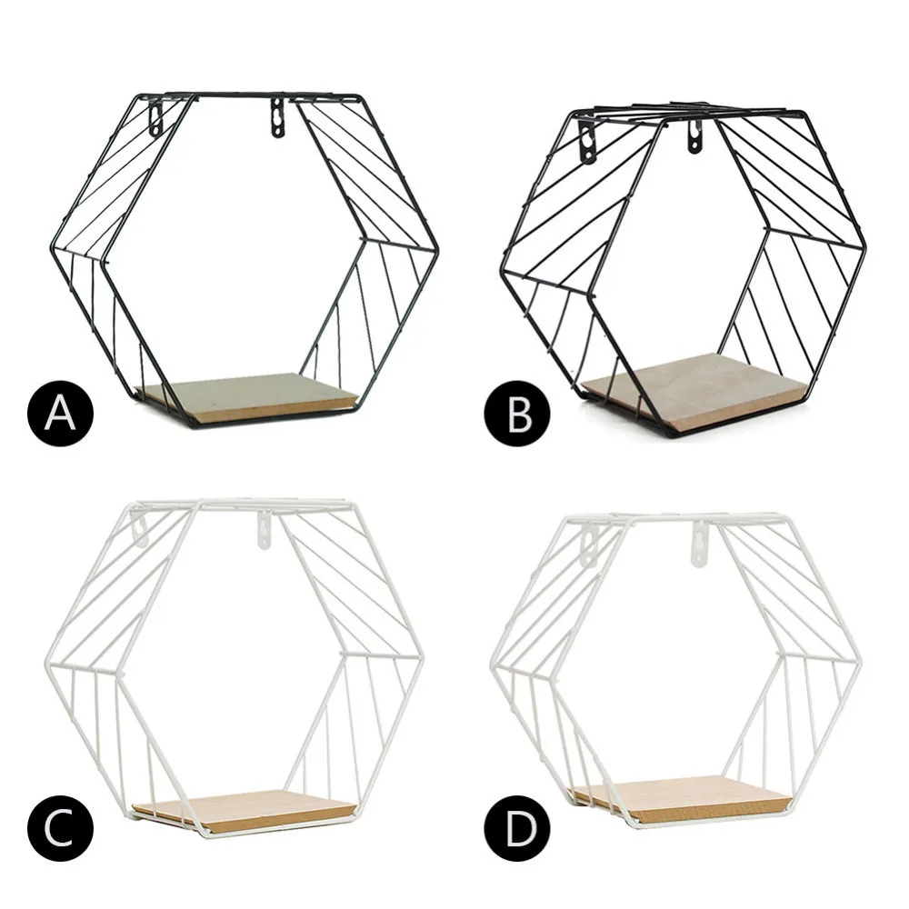 Железная шестиугольная настенная полка в скандинавском стиле, комбинированная настенная подвесная геометрическая фигура для украшения стен, гостиной, спальни