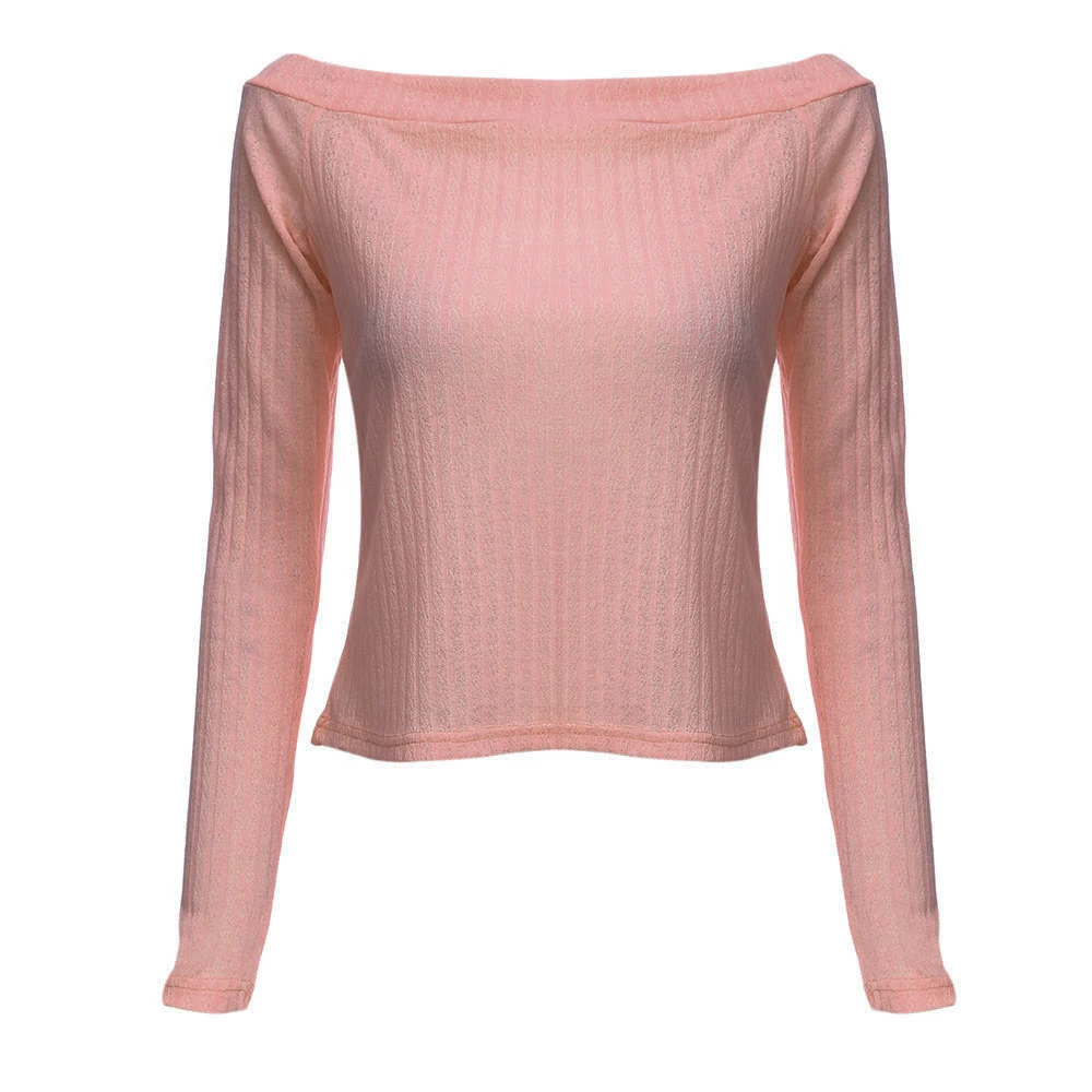 

Crop Top Female Shirt Spring Fall Basic Women Sweater Off Shoulder Sexy Sweater Knitted Pullover Knit Top Pull Femme On Sale