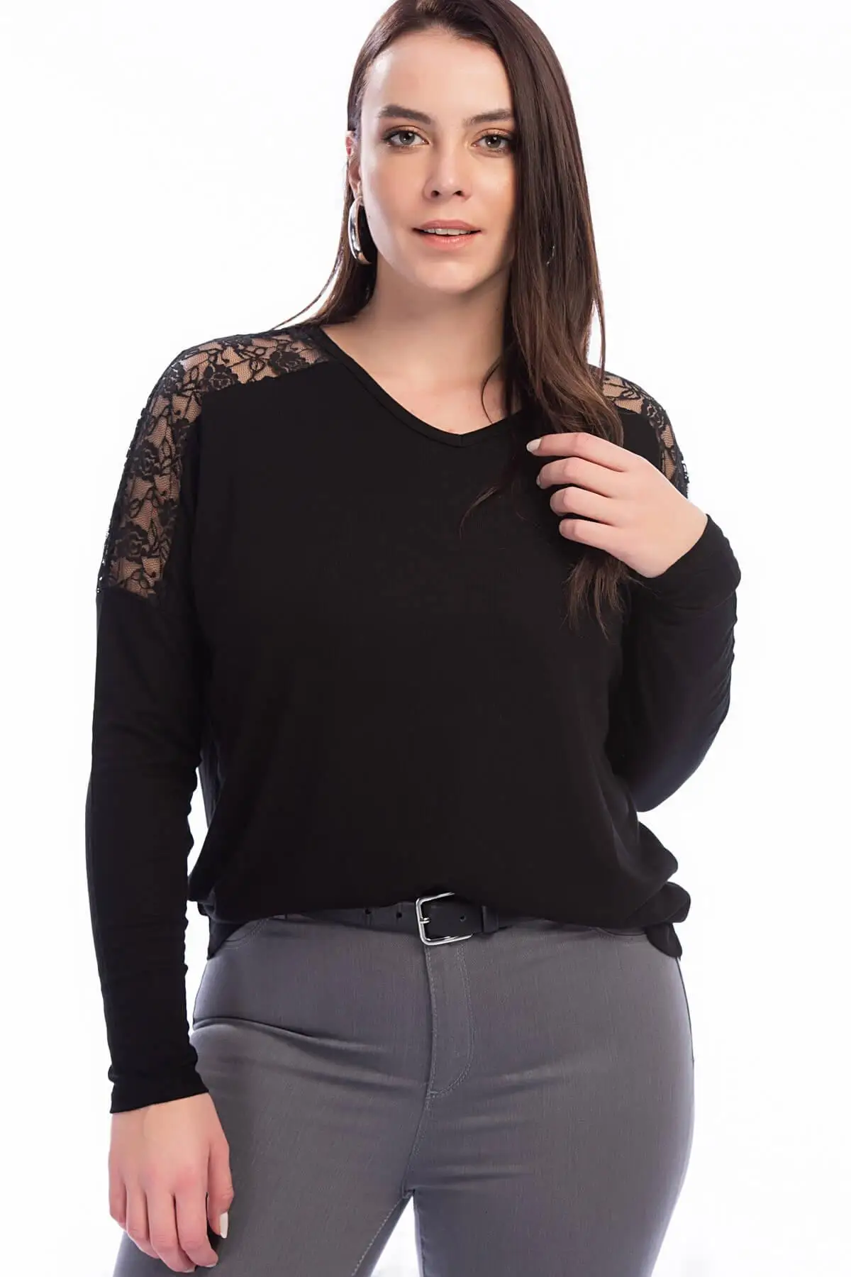 Luck Women 'S Black Lace Detail Viscose Blouse 65N8913 |