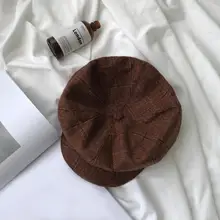 Ни один ретро зима Тыква и карнизы берет осень Повседневное купол осень широкий шляпа восьмиугольная Для женщин плед Осень пары зима