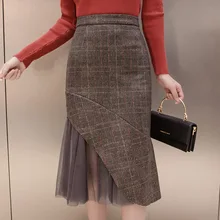 U-SWEAR модные, женские, шерстяные смеси по колено юбка Повседневное Нерегулярные платья в горошек с бантом элегантная юбка Jupe Femme