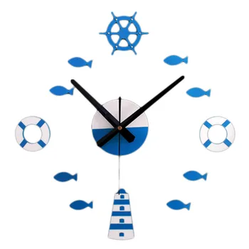 

LUDA Home Diy Wall Sticker Clocks Lifebuoy Blue Sea Ship Fishes Type Wall Clocks Kids Room Gifts Decor Children Wall Sailor Wa