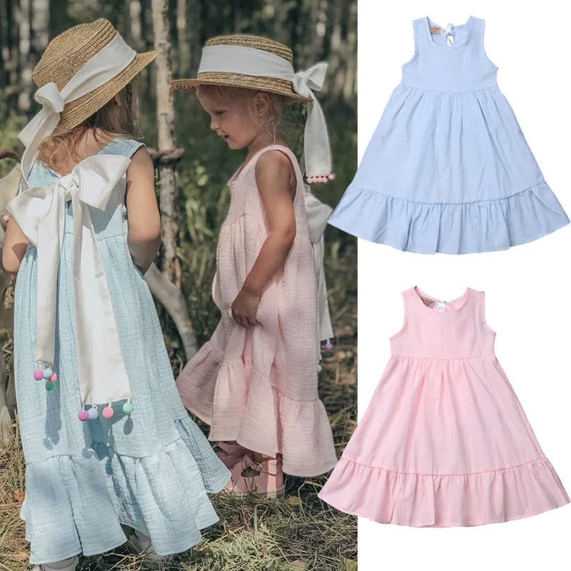 

2019 Summer Style Girls Bowknot Dress Baby Girls Casual Tassel Dress Children's Clothing Vestidos Infant Toddler Girls Clothing