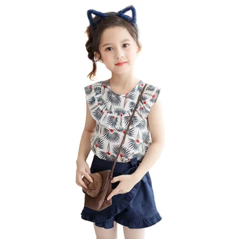 

Baby Girl Clothing Suits Print Bohemia Style Kids Clothes For 2 - 8 Yrs Girls Summer Sleeveless T-shirt+ Shorts 2 Pcs Sets