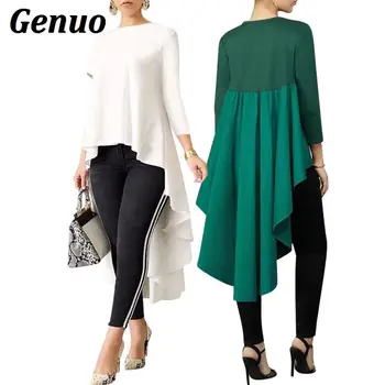 

Genuo White Shirt Women Irregular Blouse Shirt Autumn Casual Swallowtail Blouse Tops Long Sleeve Blouses Dress Loose Pullovers