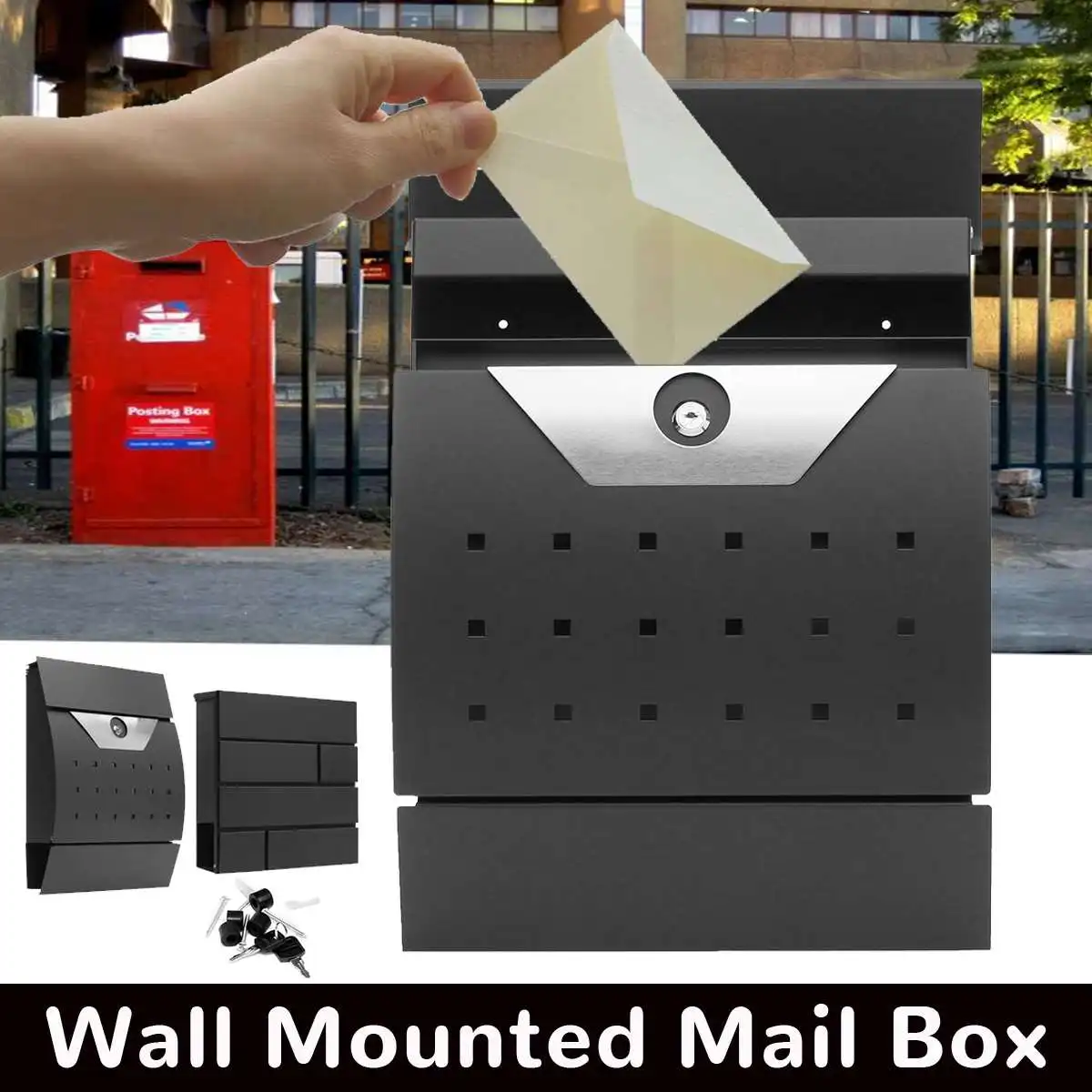 

Lockable Stainless Steel Wall Mounted Mail Box Letter Box Newspaper Holder