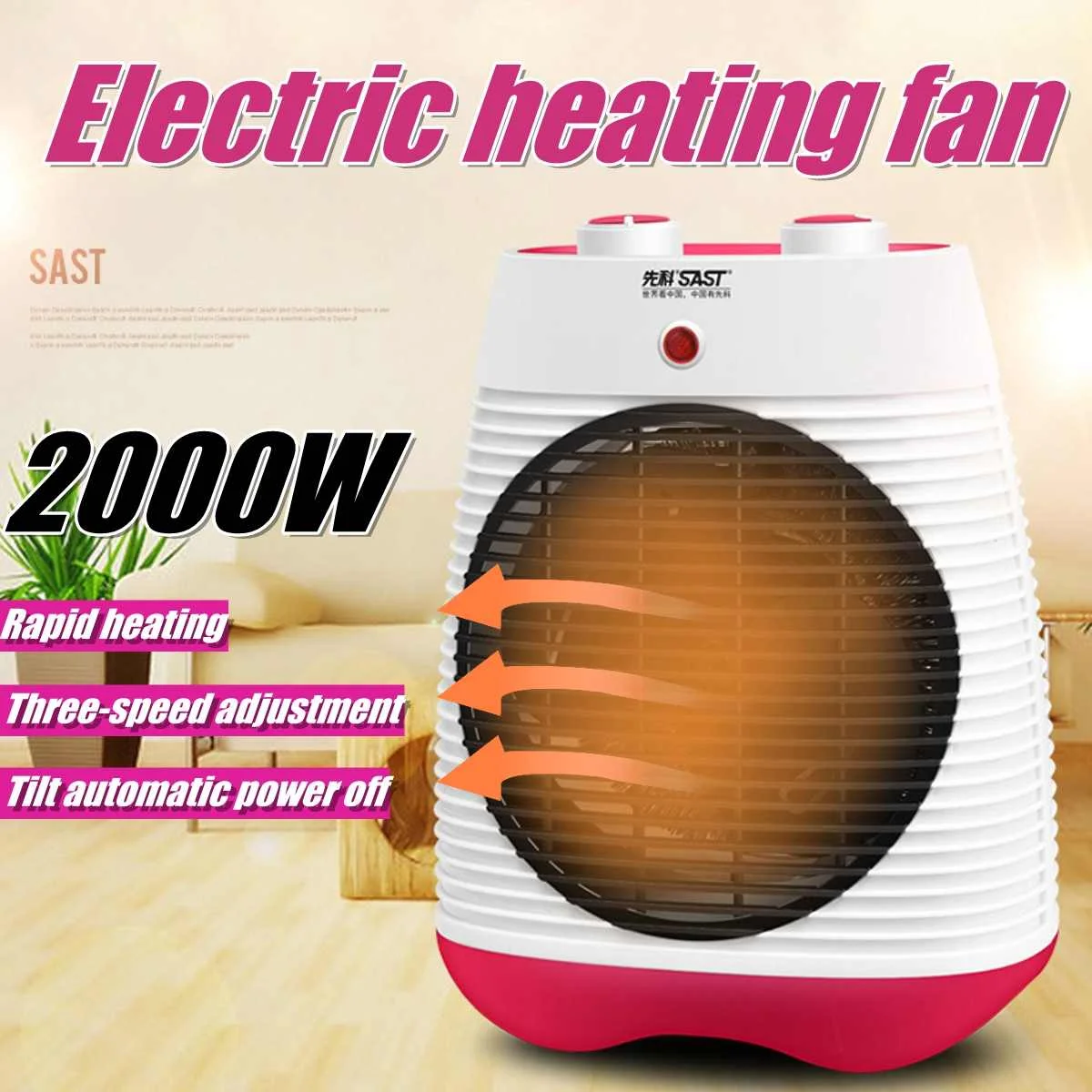 

2000W Mini Electric Air Heater Powerful waterproof Warm Blower Fast Heater Fan Stove Radiator Room Warmer For Home Office