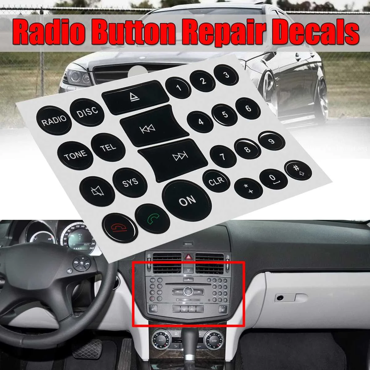 

1x Car Sticker Multi-Media Radio Button Repair Sticker Decals For Mercedes For Benz C Class E Class GLK W Class Cars 2007-2014