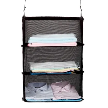 

3 Layers Portable Travel Storage Bag Hook Hanging Nylon Mesh Bag Storage Organizer Wardrobe Clothes Shoes Storage Rack Holder