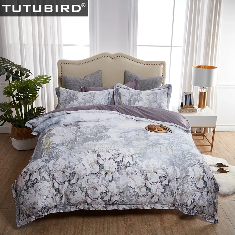 

Luxury Egyptian cotton bed linen sheet European flower bedding wedding decoration white pastoral duvet cover queen king size