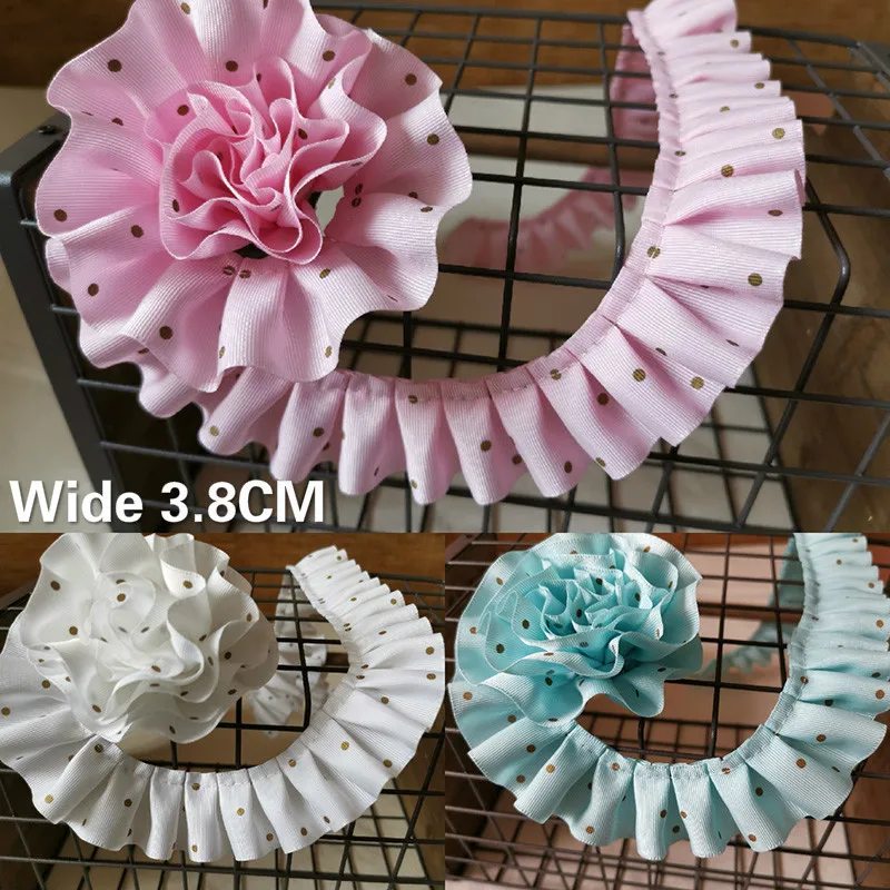 

3.8CM Wide Romantic Dot Pleat Satin 3D Guipure Lace Fabric Ribbon Ruffle Trim Collar Dress Applique DIY Home Sewing Accessories