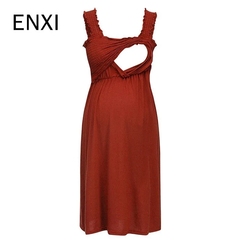 

Elegant Solid Nursing Dress Baby Shower Breastfeeding Pregnancy Dress Sleeveless Premama Pregnant Dresses Vestido Robe Femme