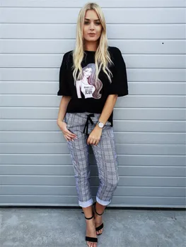 

gogoboi Women fashion plaid pant 2018 new style pant women