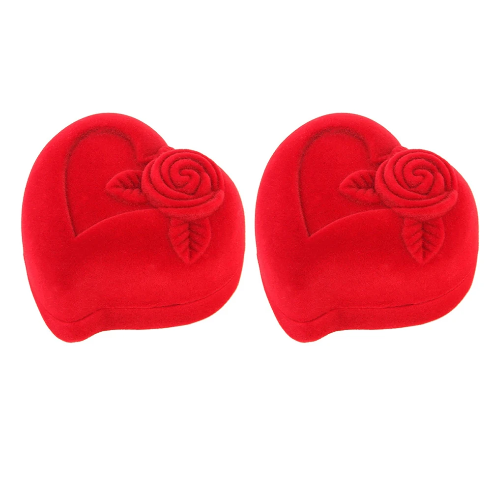 

3D Red Engagement Heart Shape Ring Box Wedding Earring Store Jewelry Display Gift Mini Cute Red Ring Box Jewelry Packaging 2pcs