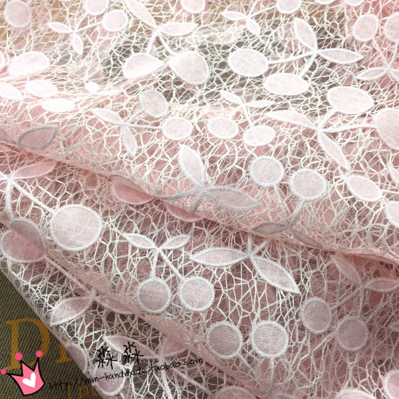 

2019 Silk Fabric Metre Clothing Apparel Fabrics Pale Pink Hollow Out Double Water Soluble Lace High-end Shawl Blouse Printed