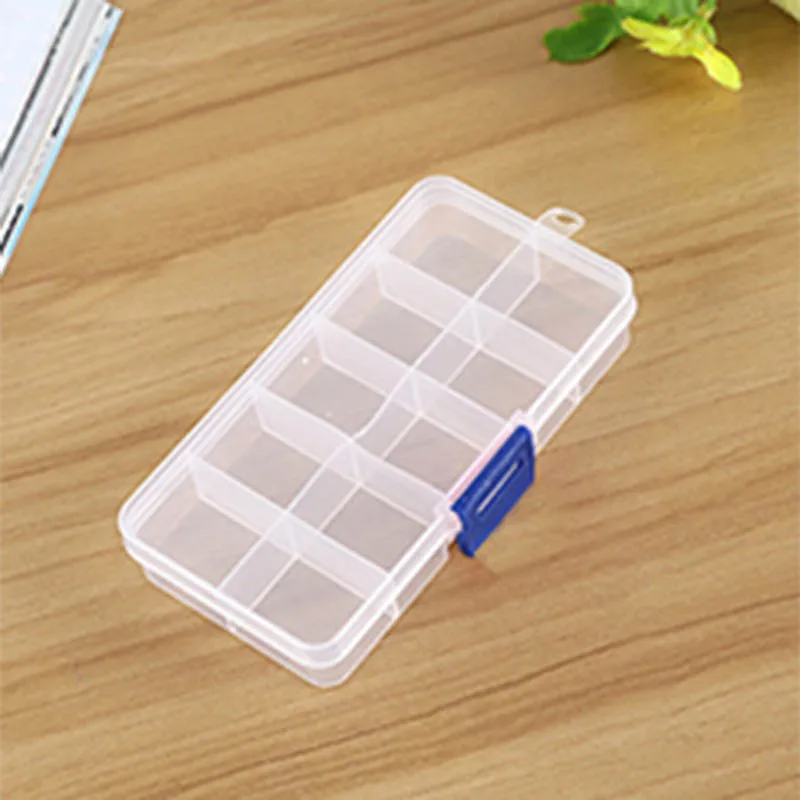 

10 Grids Adjustable Transparent Plastic Storage Box Jewelry Tool Box Bead Pills Organizer Nail Fishing bait storage box