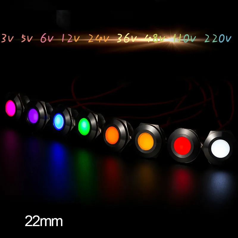 

Free shipping 1PCS 22MM LED Metal Indicator light Signal indicator for waterproof 3V 5V 6V12V 24V 36V38V 110V 220v with 8 color