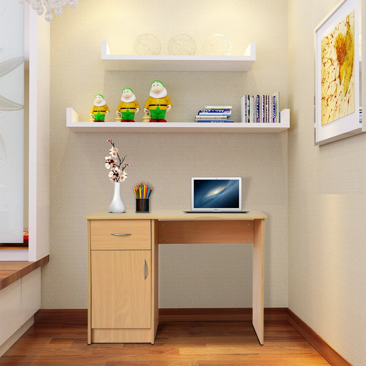 

Panana Children Computer Desk With Cabinet w/1 Drawer for Home Office PC Writing Table