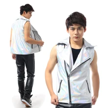 S-3XL! мужской модный тонкий лазерный жилет из искусственной кожи ds костюм мужской бар плюс размер для певицы для сцены костюмы cltohing