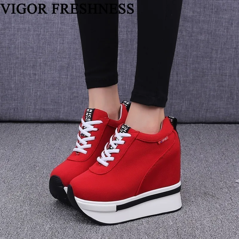 VIGOR FRESHNESS Platform Shoes Women Canvas Tennis Shoes Vulcanized ...