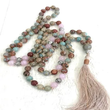 

Natural e silvery Tassels 108Beads Necklace mala yoga Meditation spirituality energy Sutra MONK Lucky Handmade Bless Knot