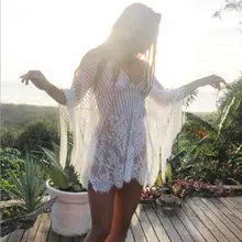2019 Hot Female crochet sexy openwork tassel printed bikini beach blouse beach dress summer swimsuit fashionable hand made crochet halter openwork swimsuit for women