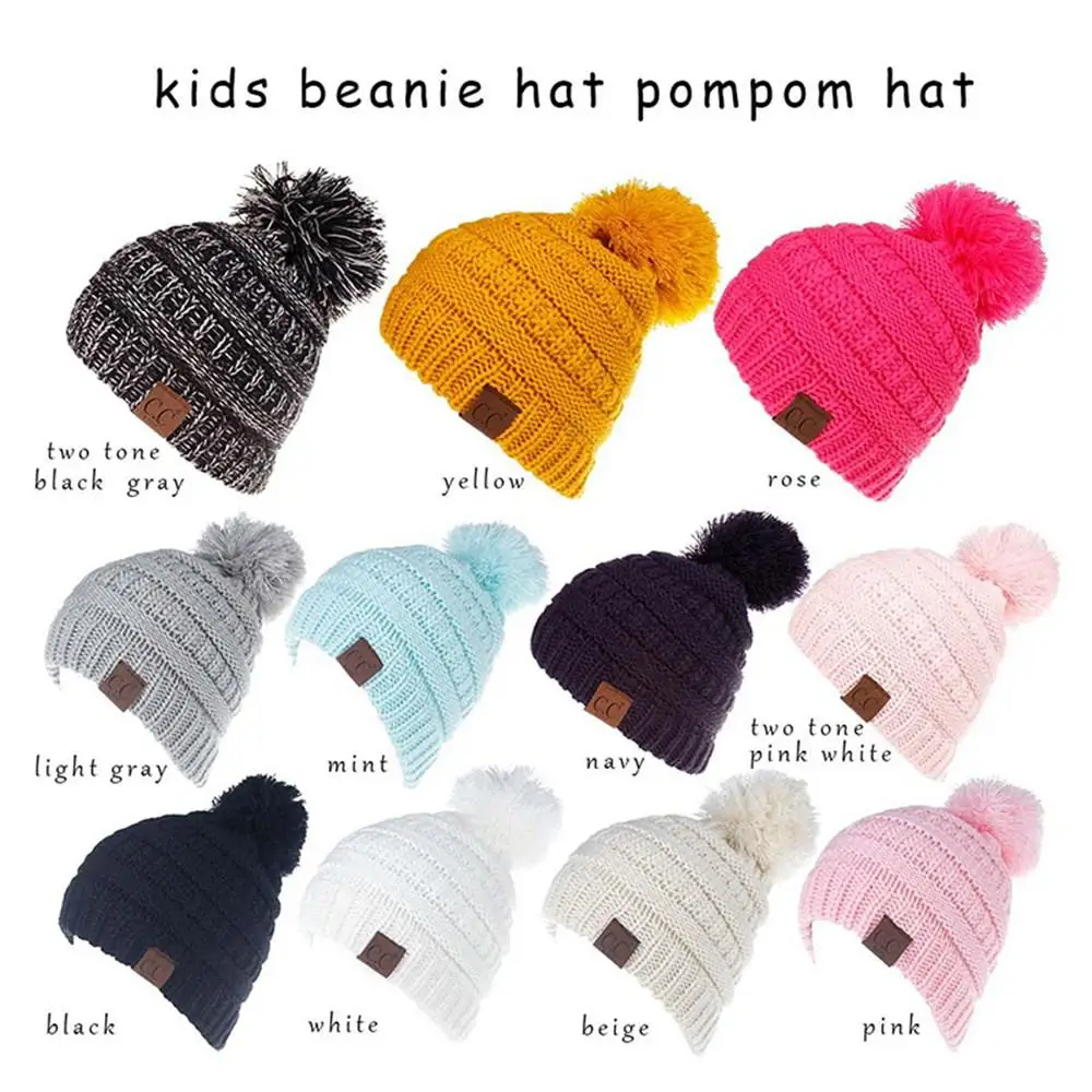 Модная детская шапка Skullies женские шапочки с помпоном дети CC шапки теплые зимние
