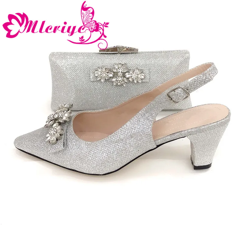 

2019 Italian Shoes and Bags Set Decorated with Rhinestone med Heel Women Shoes African Shoes with Matching Bags High Quality