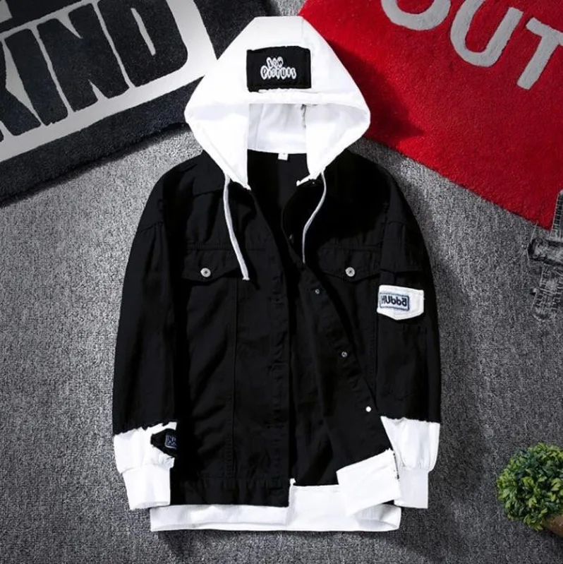 black hoodie jean jacket