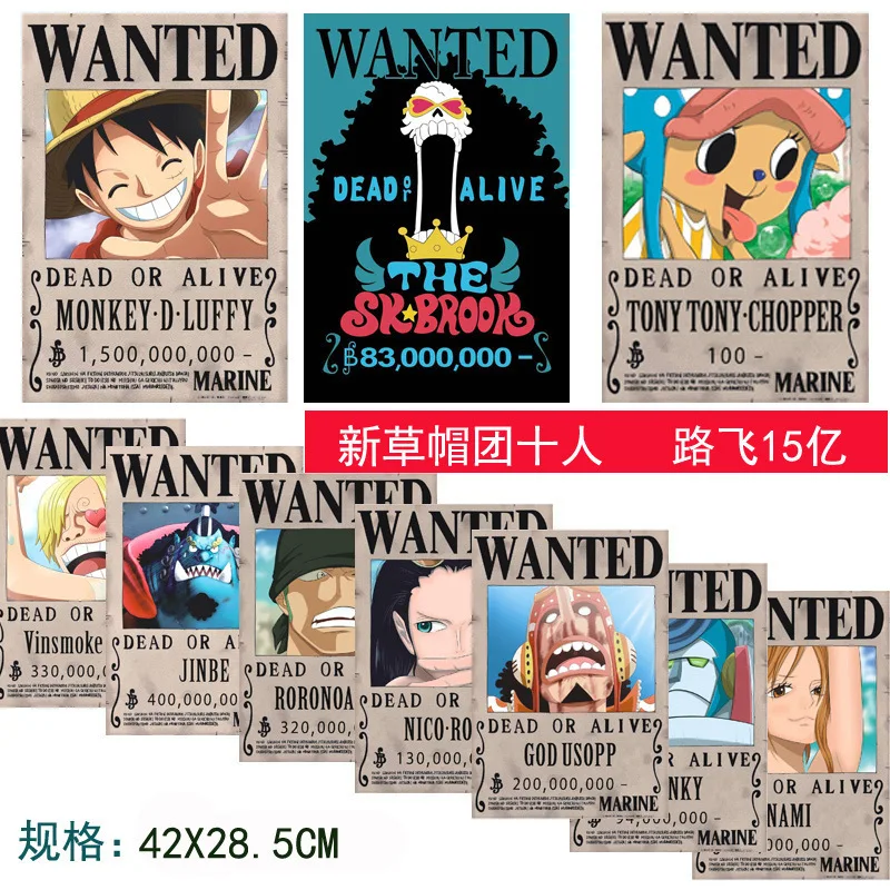 

42x28.5CM A Set Of Ten One Piece Home Decor Wall Stickers Vintage Paper Wanted Posters Anime Posters Luffy Chopper Wanted
